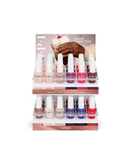 OPI Fall '26 GelColor 36PC Acrylic Display holds gel polish bottles in pink, red, purple, and brown fall nail colors with Route Beer Float promotional artwork on a white background.