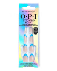 Parlez Blue Francais French Tip Almond Stick On Nails