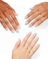 Parlez Blue Francais French Tip Almond Stick On Nails Mani