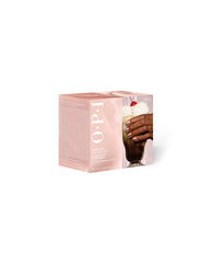 OPI Fall '26 GelColor 6PC Add-On Kit #2 box displays Vault Must-Haves fall nail colors, with pink packaging and a manicured hand holding a root beer float on a white background.