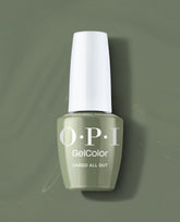 OPI GelColor Cargo All Out gel nail polish bottle standing upright, showcasing a soft sage green finish against a matching glossy background—green nail polish ideal for spring nail colors from OPI.