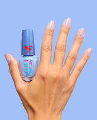 Cosmic Chic Light Purple Glitter Quick-Dry Nail Polish Hand and Bottle