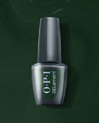 OPI GELElement Garden My French at-home gel nail polish bottle centered and upright, highlighting a rich deep green nail polish shade against a dark green backdrop, a fresh pick for spring nail colors from OPI.