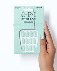 OPI Gelato on My Mind - Short Blue Press-on Nails Hand and Product