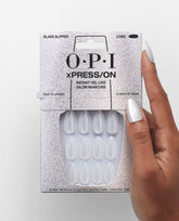 OPI xPRESS/ON White Velvet Press-on Nails Hand and Product Image