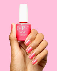If U Like Pinka Coladas Flamingo Pink Shimmer Gel Nail Polish Hand and Product