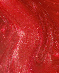 Loves Me, Loves Me Hot at-home gel nail polish swatch showing a glossy ruby red shimmer with fine sparkle, an OPI shade for bold fall nail colors.
