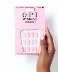 OPI Mod About You - Short Pink Press-on Nails Hand and Product