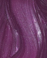 OPI My Berry Janes Infinite Shine nail polish swatch shows a deep berry-purple shimmer with fine silver sparkle and glossy brush-stroke texture, a rich choice among fall nail colors.