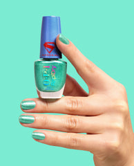 Neon Nova Light Green Shimmer Quick-Dry Nail Polish Hand and Bottle