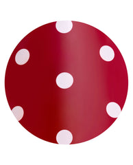 Polka Dot Com Sticking Point artificial nail design shows glossy deep red OPI fall nail colors with crisp white polka dots on a clean white background.