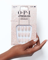 OPI Throw Me a Kiss - Short Shimmery Pink Press-on Nails Hand and Product