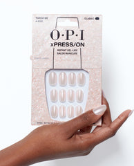OPI Throw Me a Kiss - Short Shimmery Pink Press-on Nails Hand and Product