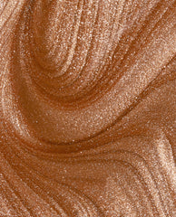 Shimmering bronze-gold OPI nail polish swatch, 2000 Karats Infinite Shine, flowing in smooth, metallic waves that highlight its high-shine, glittery finish against a close-up studio background.