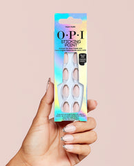 Faux Purr Cheetah French Tip Almond Stick On Nails Hand and Product
