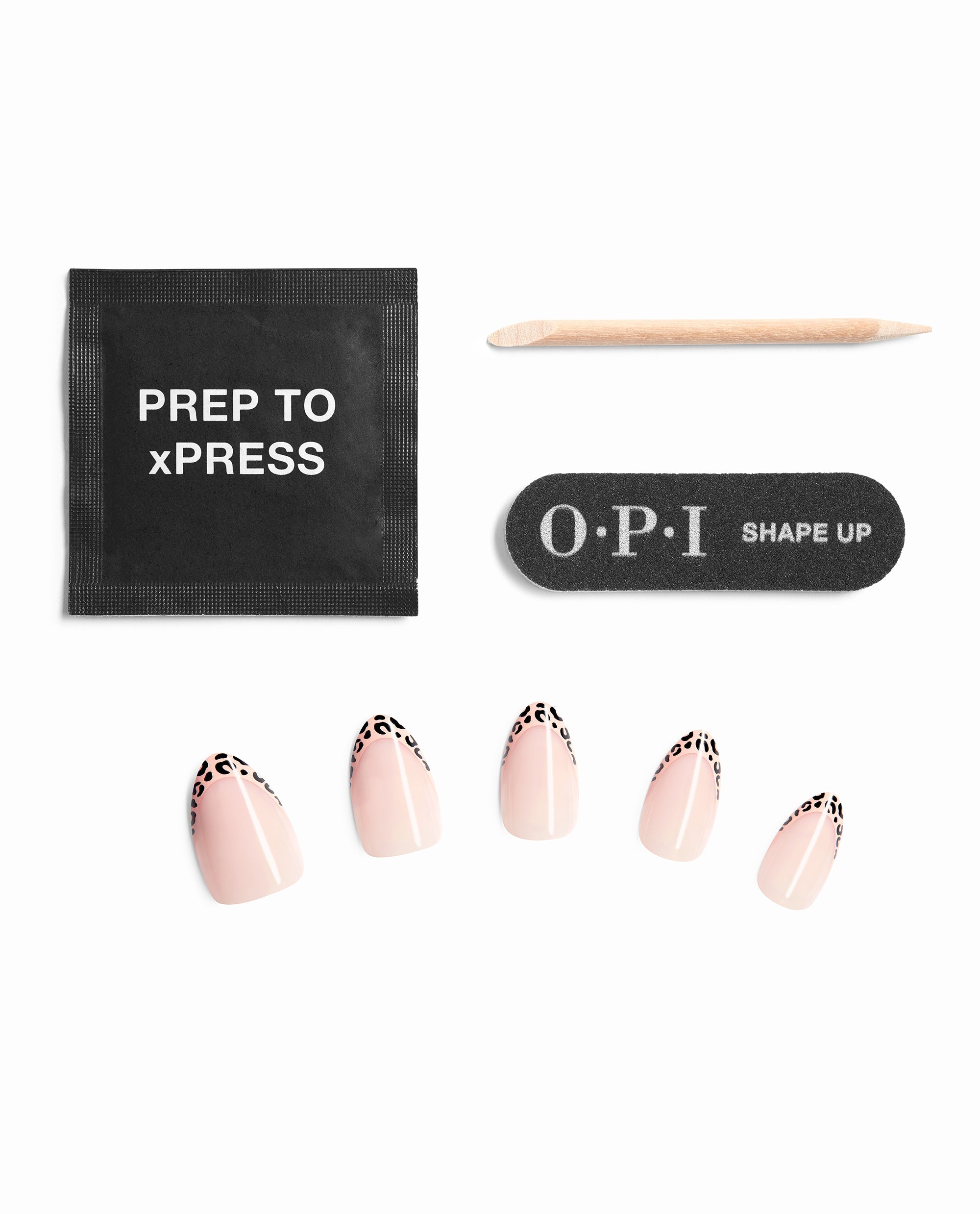 Faux Purr Cheetah French Tip Almond Stick On Nails Contents