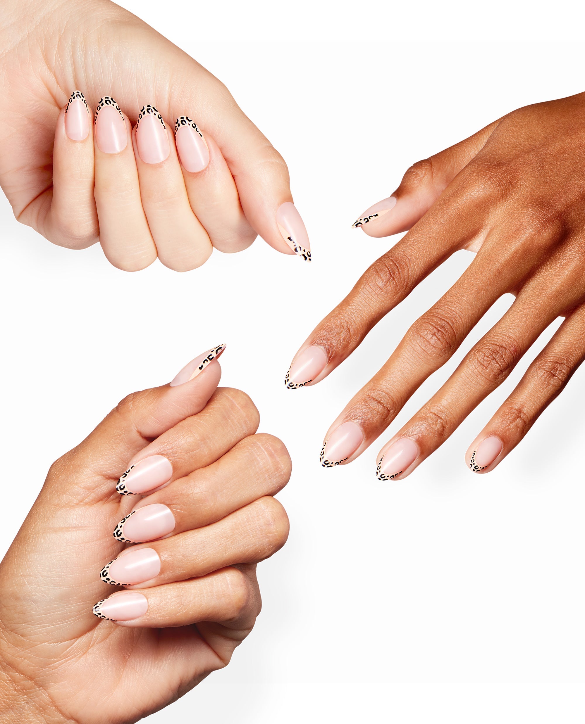 Faux Purr Cheetah French Tip Almond Stick On Nails Mani