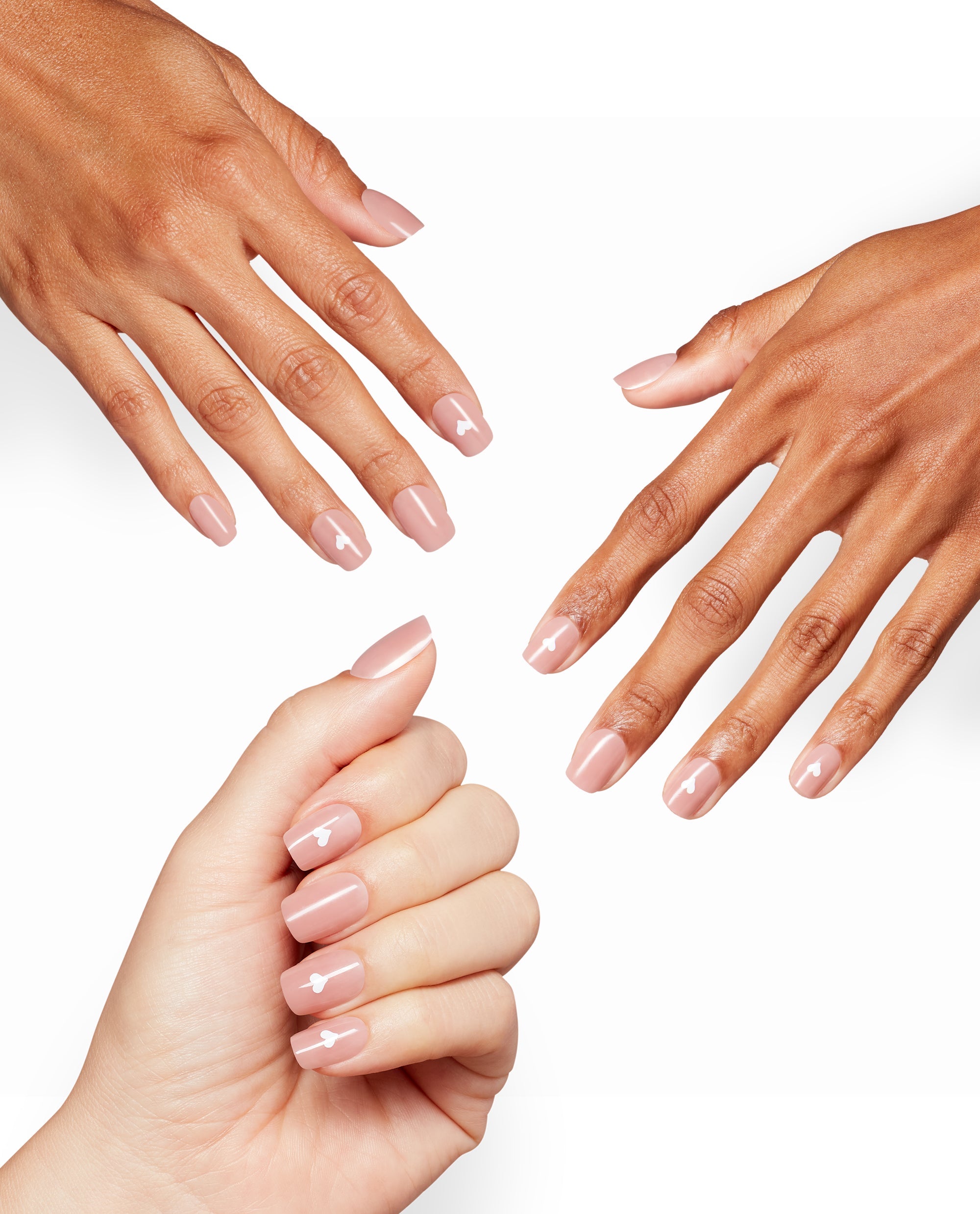Head Over Nails Neutral Heart Square Stick On Nails Mani