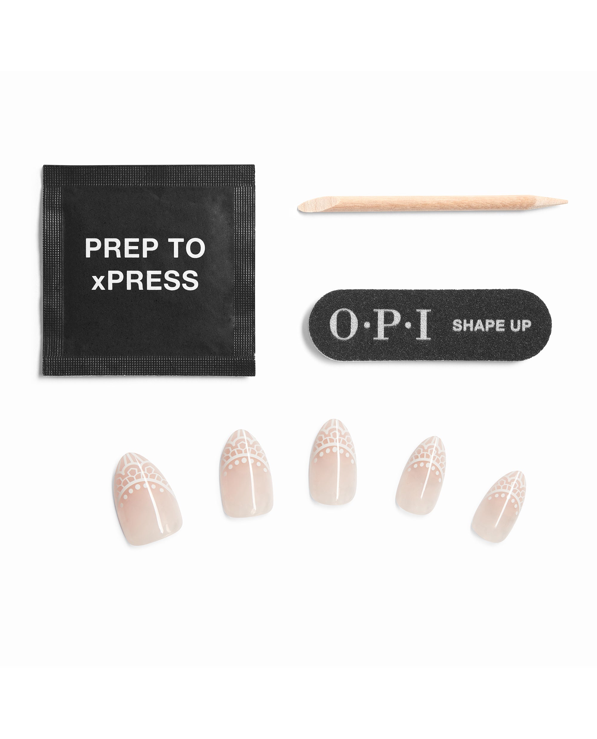 I Won First Lace Nude White Lace Almond Stick On Nails| OPI Contents