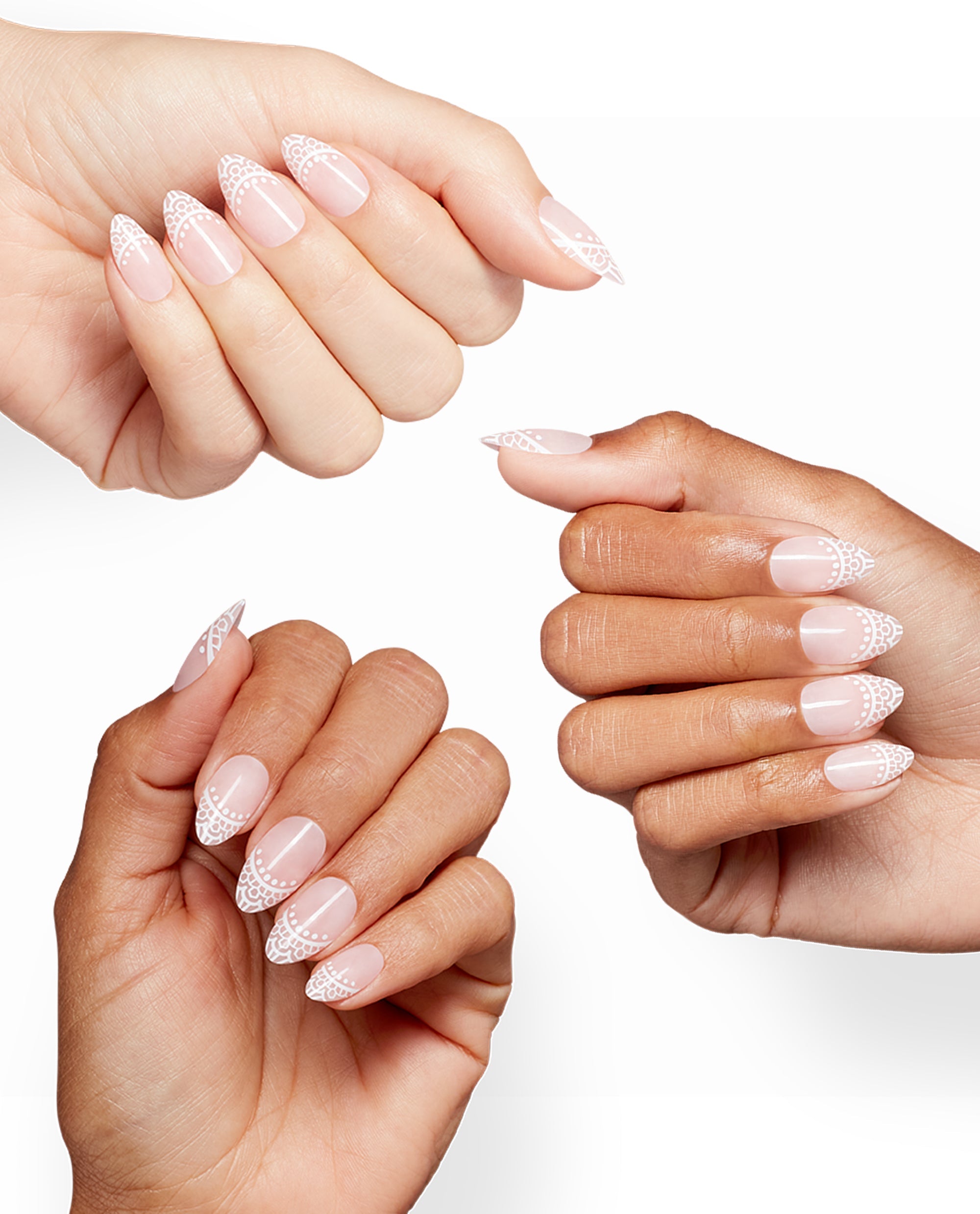 I Won First Lace Nude White Lace Almond Stick On Nails| OPI Mani