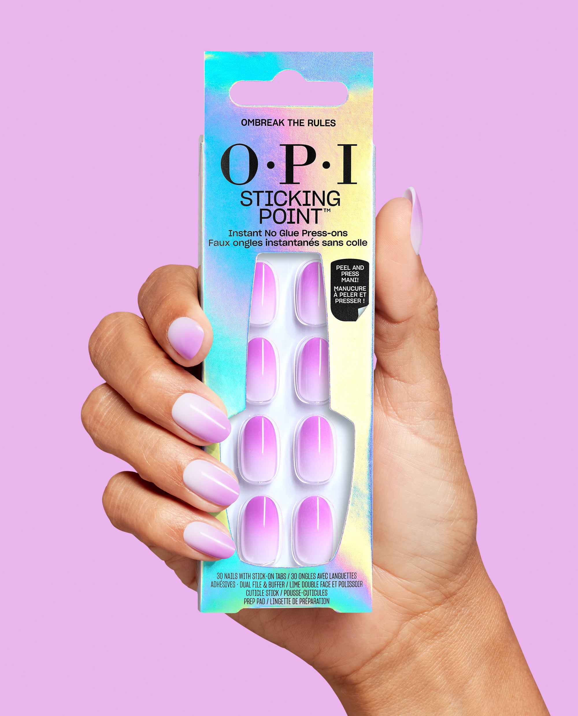 Ombreak the Rules Purple Ombre Round Stick On Nails Hand and Product