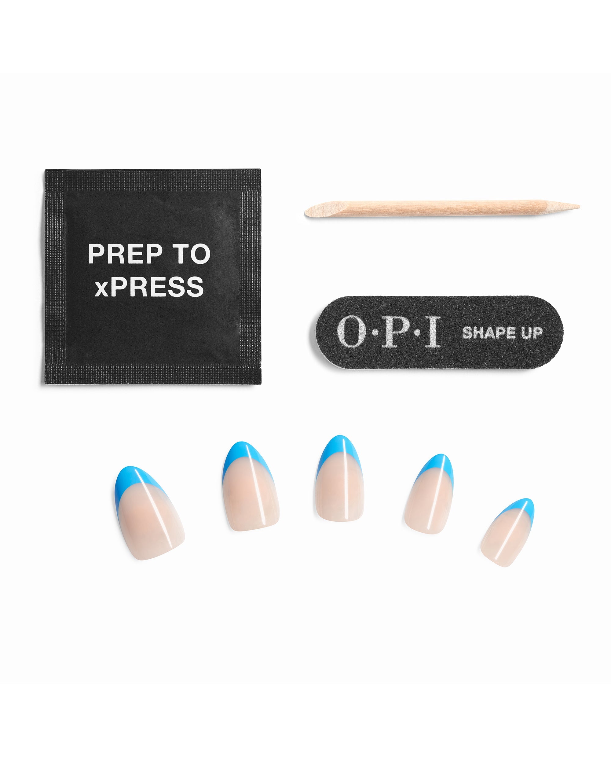 Parlez Blue Francais French Tip Almond Stick On Nails Contents