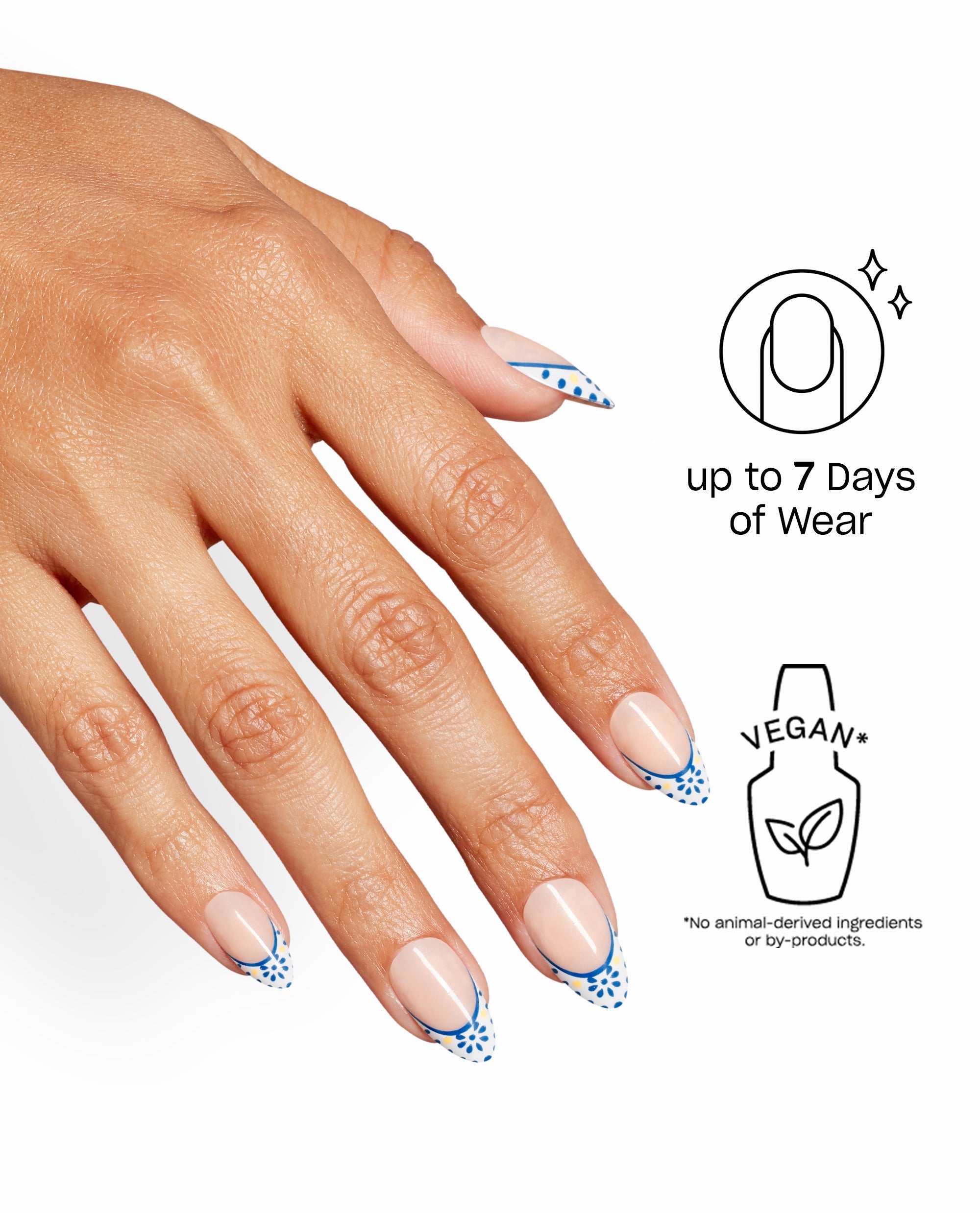 Pressed and Porcelain Blue Ceramic Almond Stick On Nails Benefits