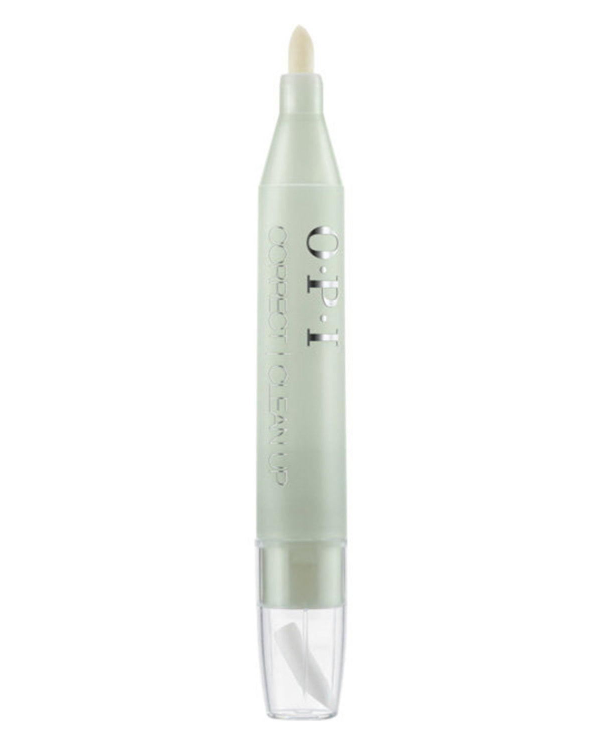 OPI Correct & Clean Up Corrector Pen standing upright with its felt tip exposed and extra replacement tips in a clear cap, shown on a white background as a precise nail polish remover ideal for perfecting an OPI nail polish gift set manicure.