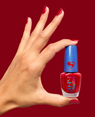 Battle Red-y Red Shimmer Quick-Dry Nail Polish Hand and Bottle