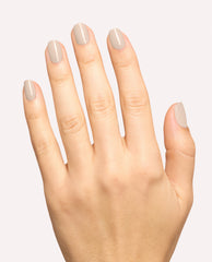 Hand modeling OPI Berlin There, Doin’ That gel nail polish, a glossy taupe-beige shade for neutral fall nail colors on a clean white background.