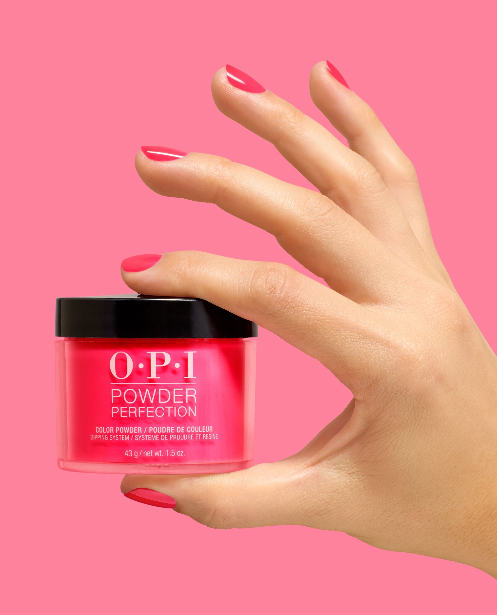 Bright Where I Belong! Bright Pink Nail Dip Powder Hand and Product
