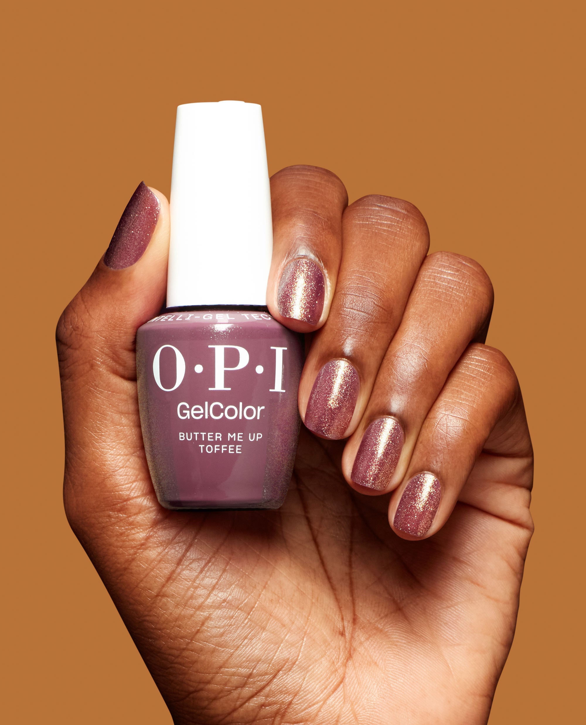 Butter Me Up Toffee Brown Gel Nail Polish Hand and Bottle