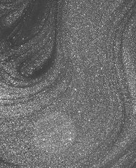 Clean Slate nail lacquer brush swatch showing smooth, medium-gray OPI nail polish packed with fine silver shimmer, swirling across the frame to highlight its metallic, full-coverage finish for manicures and pedicures.