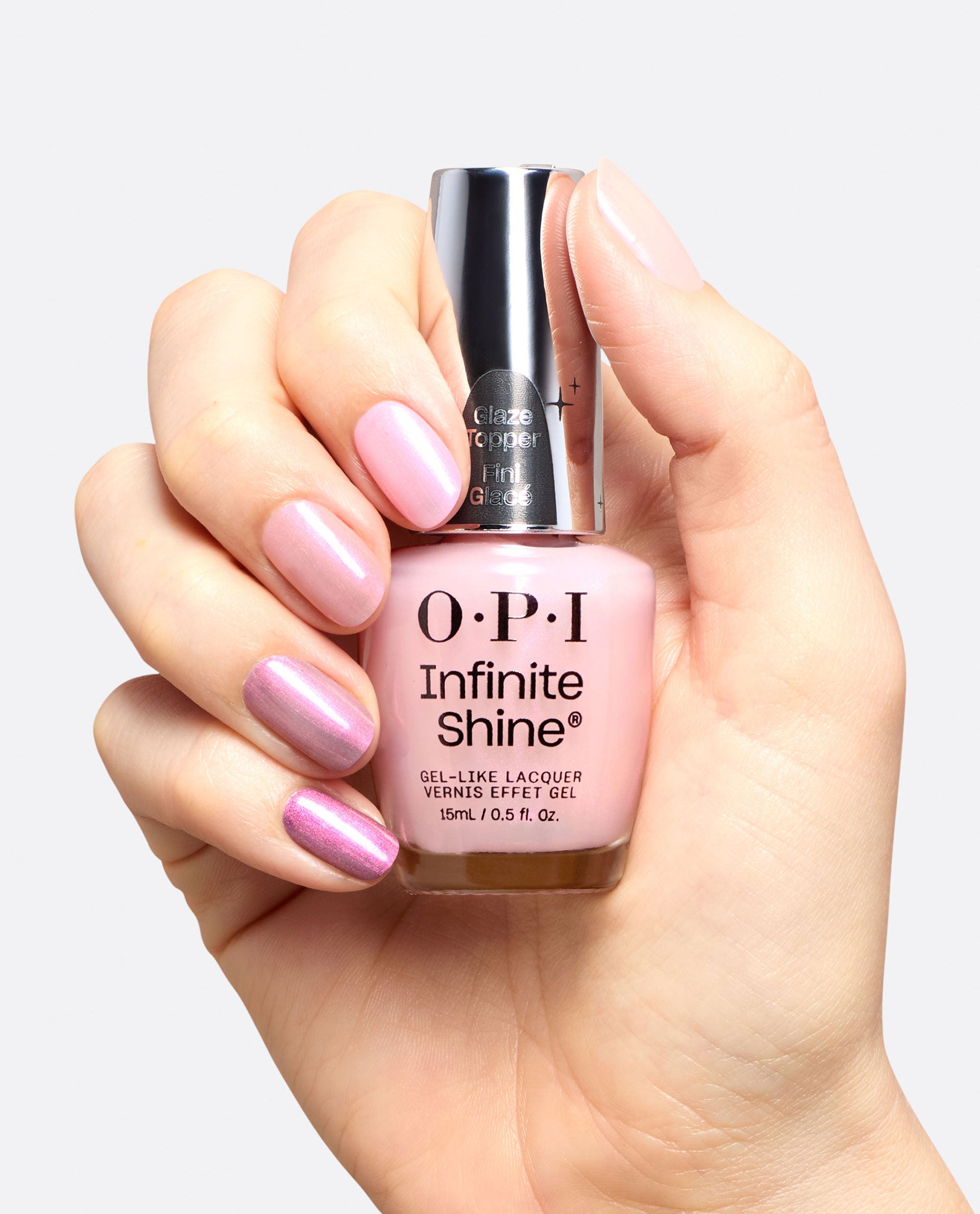 Donut Disturb Pink Shimmer Glaze Nail Polish Topper Hand and Bottle