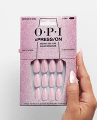 OPI xPRESS/ON Pink Velvet Press-on Nails Hand and Product Image