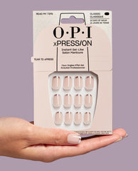 OPI Read My Tips Silver French Tip Press on Nails Hand and Product