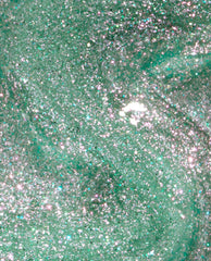 Feelin’ Capricorn-y nail lacquer swatch showcasing shimmering mint-green glitter and iridescent flecks swirling in a glossy finish, highlighting OPI green nail polish perfect for spring nail colors.