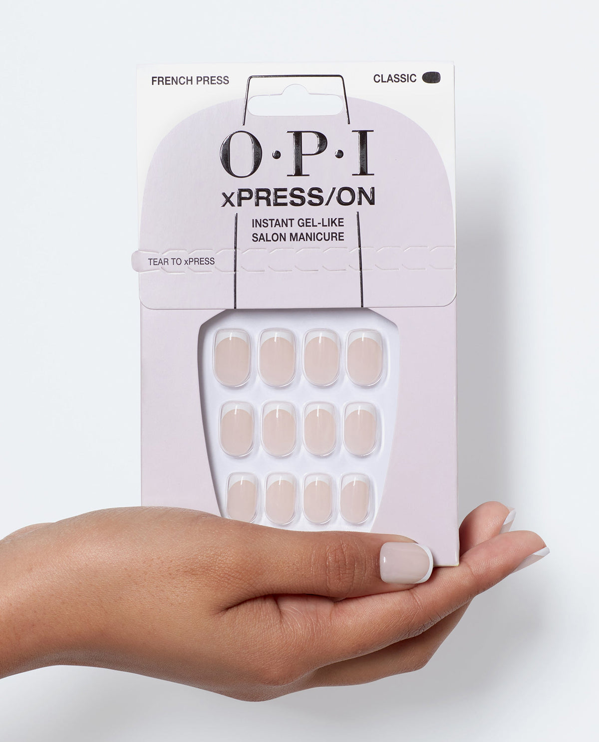 OPI French Press Nude Press-on Nails Hand and Product
