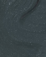 OPI nail polish Get in Platform-ation Infinite Shine shown as a close-up swatch of deep charcoal gray lacquer with fine silver shimmer swirling through a glossy, gel-like finish, highlighting its rich, high-shine coverage for manicures and pedicures.