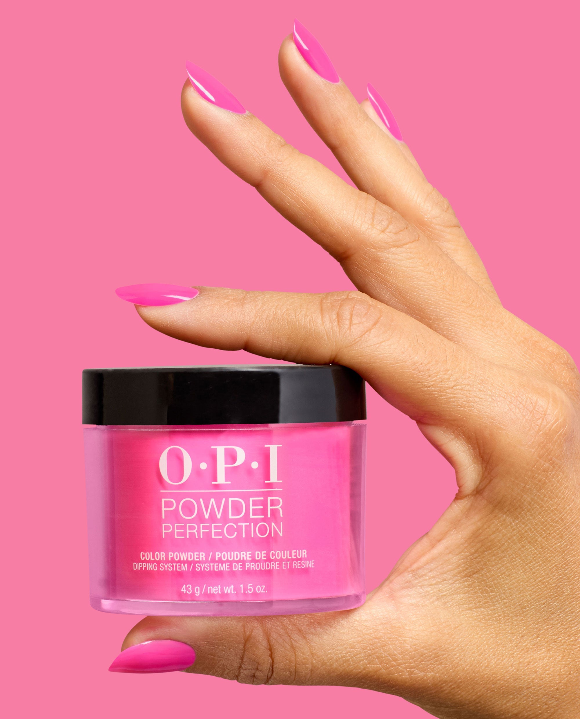 Go with the Floatie Vivid Pink Nail Dip Powder Hand and Product