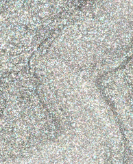 Close-up swatch of OPI nail polish I Cancer-tainly Shine nail lacquer, showing densely packed silver holographic glitter particles reflecting rainbow sparkles in a smooth, full-coverage metallic finish.