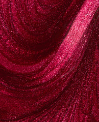 OPI Infinite Shine I'm Not Really a Waitress shimmers in a deep ruby red metallic nail polish swatch, a bold choice for fall nail colors.