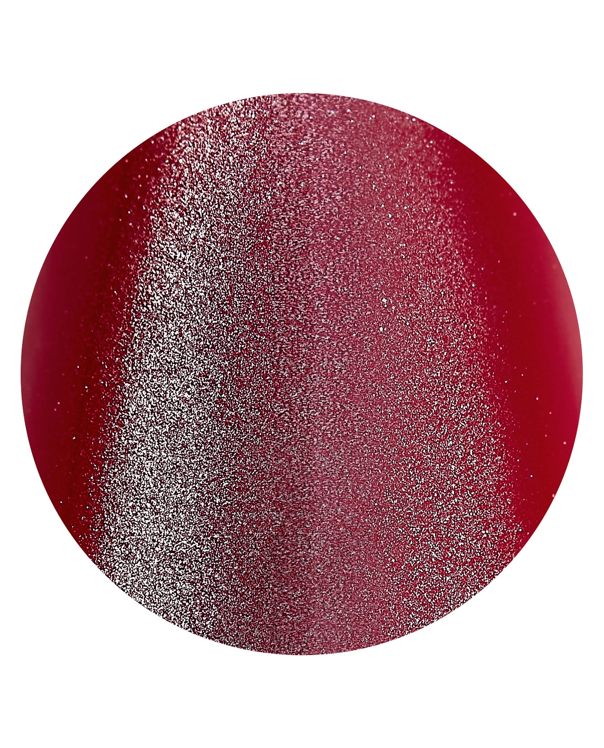 Kiss My Chic On Point nail color displays a deep ruby red shimmer swatch with fine metallic sparkle on a white background, ideal for OPI fall nail colors.