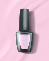 OPI Let Me Lavender at-home gel nail polish bottle stands upright on a pink background, with a black cap and soft pink GelColor label, a polished pick among fall nail colors.