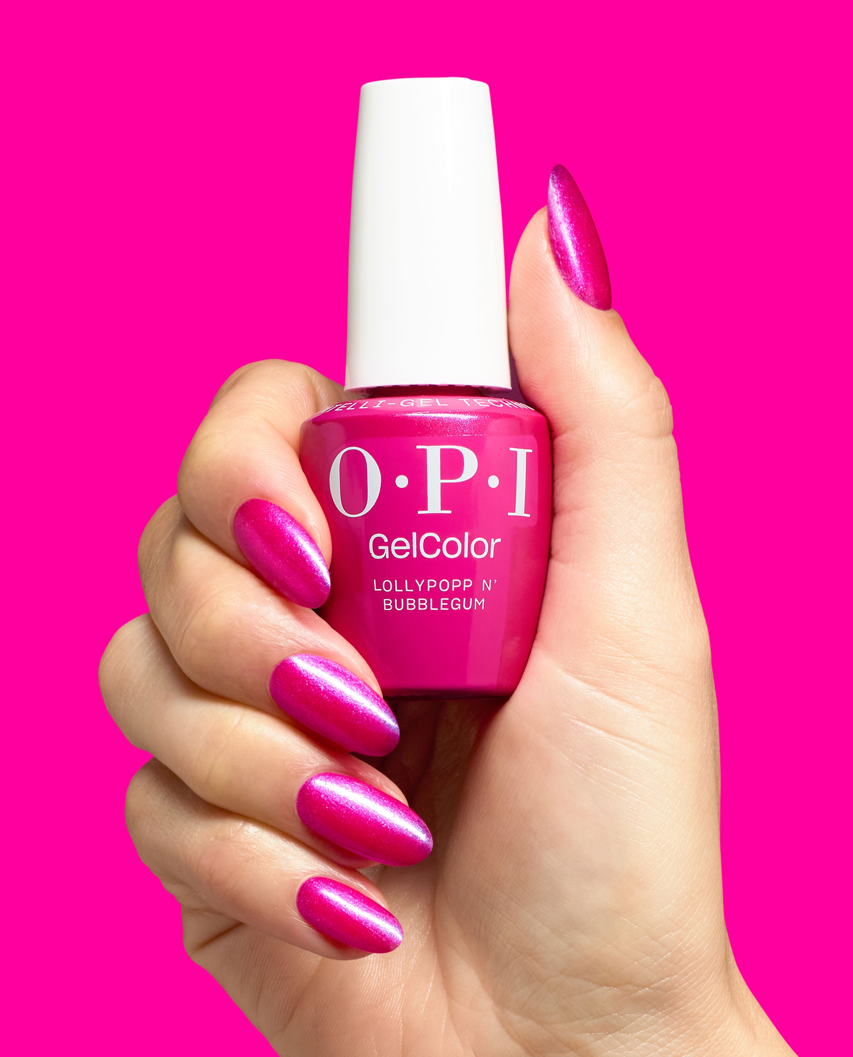 Lollypoppin’ Bubblegum Pink Gel Nail Polish Hand and Bottle
