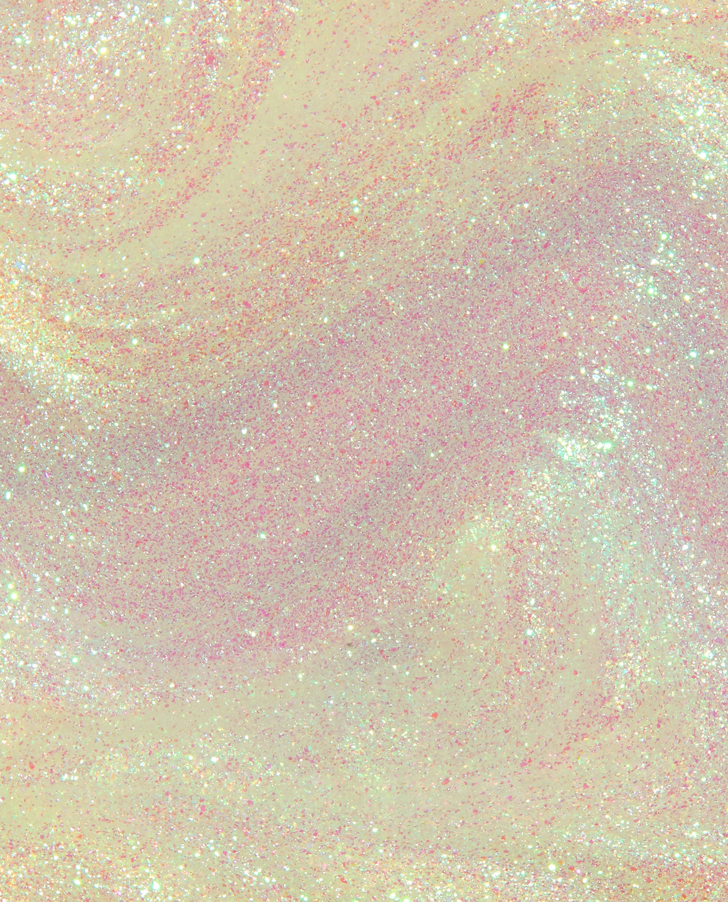 MarshmelloOo So Sweet Infinite Shine swatch showing a creamy pastel base packed with fine iridescent glitter in pink and gold, highlighting the shimmery finish of this OPI nail polish gift set shade.
