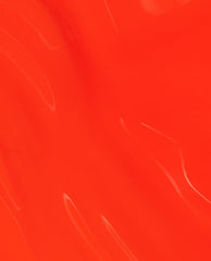 Glossy swatch of OPI nail polish in Mini Plaid Flirt Infinite Shine, showing a smooth, vibrant orange-red lacquer with subtle reflective streaks across the surface.