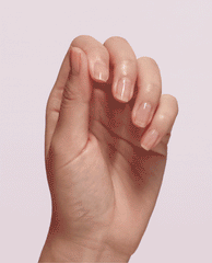 Hand shows natural nails transforming from bare to a glossy sheer pink finish, demonstrating Nail Envy® Pink To Envy Nail Strengthener treatment by OPI, ideal as a nail polish gift set for stronger, healthier-looking nails.