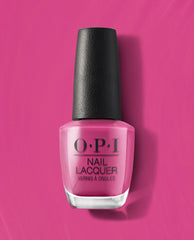 OPI No Turning Back From Pink Street Nail Lacquer bottle stands upright, displaying a bold pink polish with a black cap on a matching pink background, a vibrant pick for spring nail colors and spring nail trends.