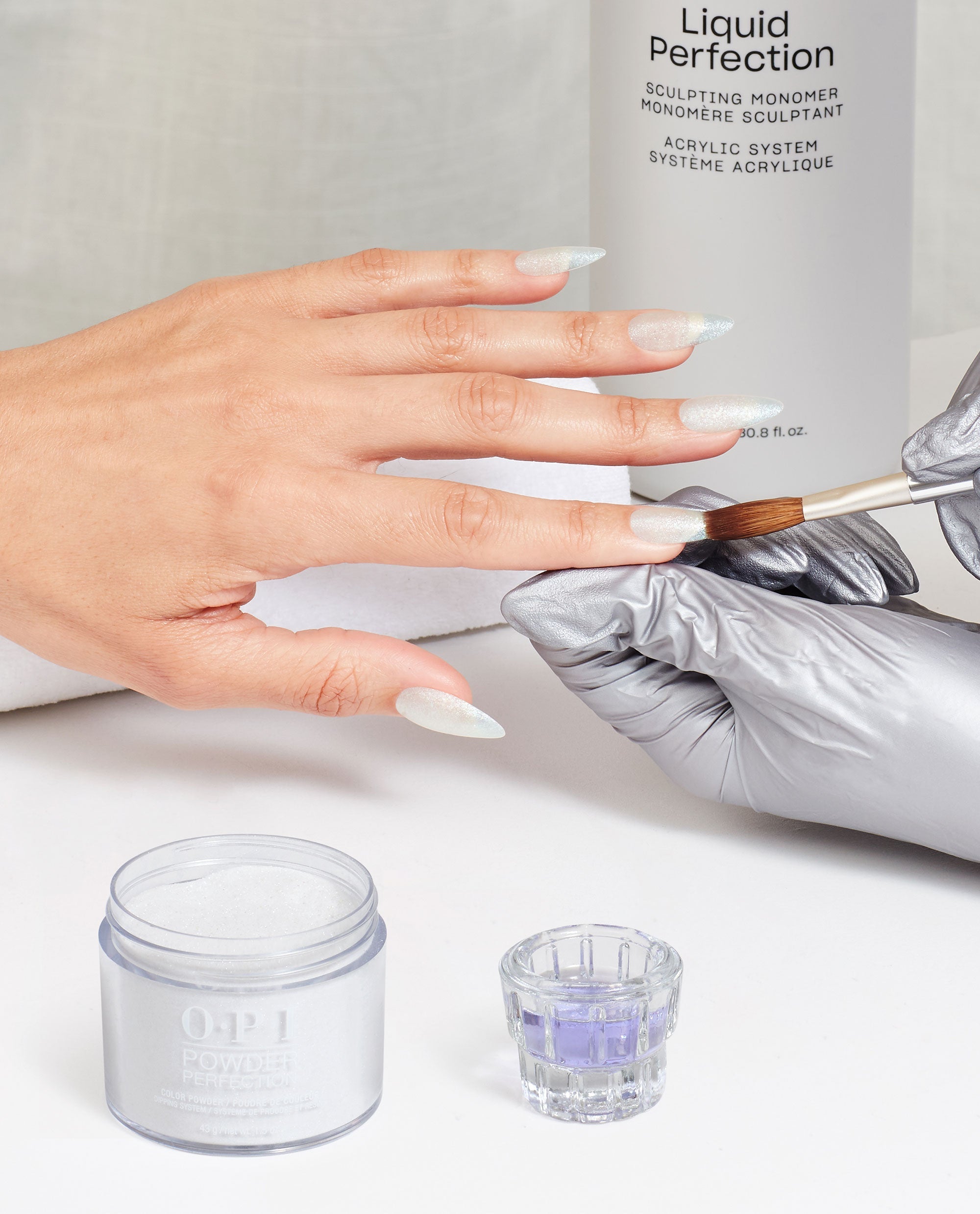 Optical Nailusion White Glitter Dipping Powder Application